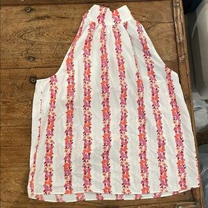 Ann Taylor White Halter Camisole with Pink & Orange Floral Stripes